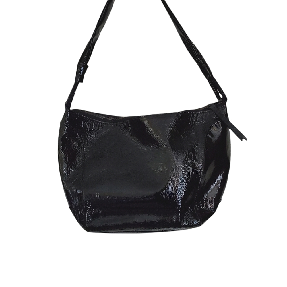 The Sak Black Vinyl Shiny Statement Shoulder Bag